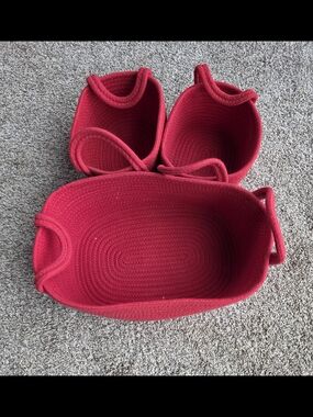 Red Woven Rope Storage Baskets - Set of 3